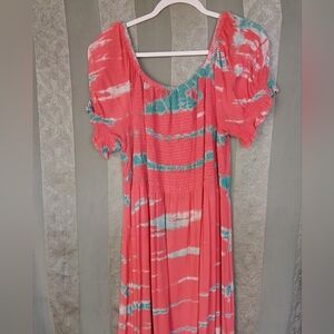 Pink Puff Sleeve Scoop Neck Maxi Sundress